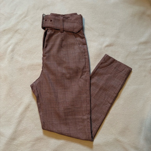 NY&C Burgundy Vintage Plaid Straight Leg Pant with Matching Belt Size 2 - Picture 3 of 5